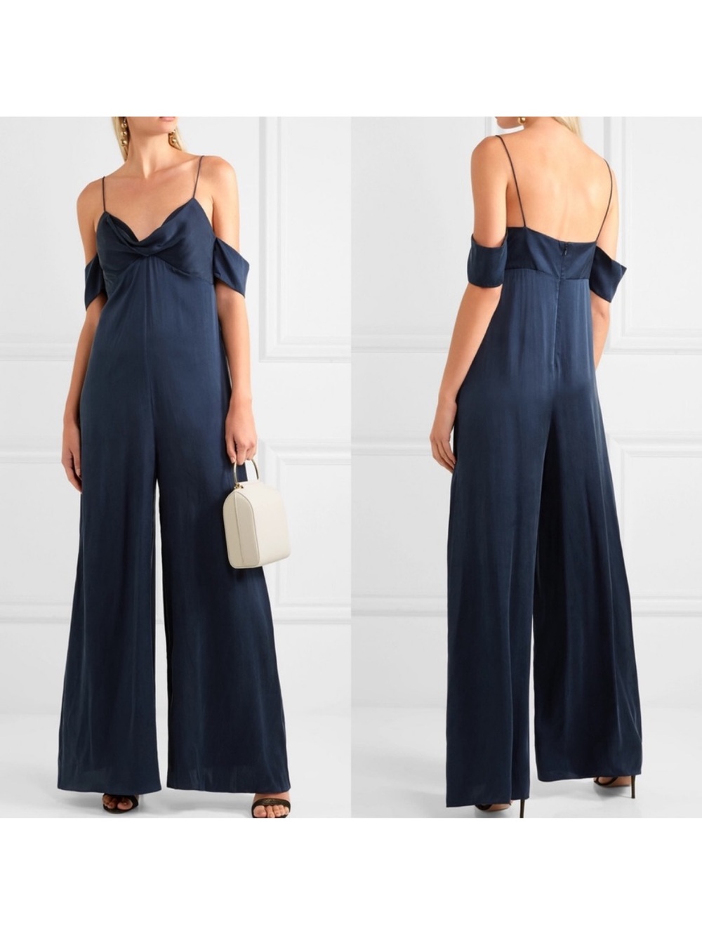 Zimmermann Navy Off-Shoulder Wide-Leg Jumpsuit